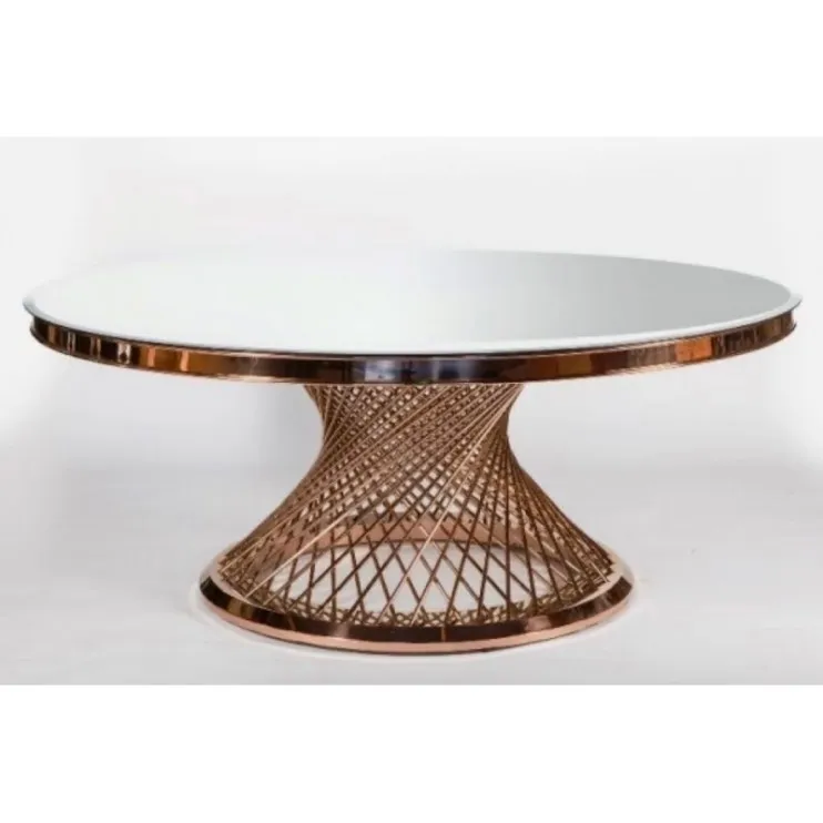 Stół okrągły EMPORIO GOLD 150 cm - biały/różowy złoty