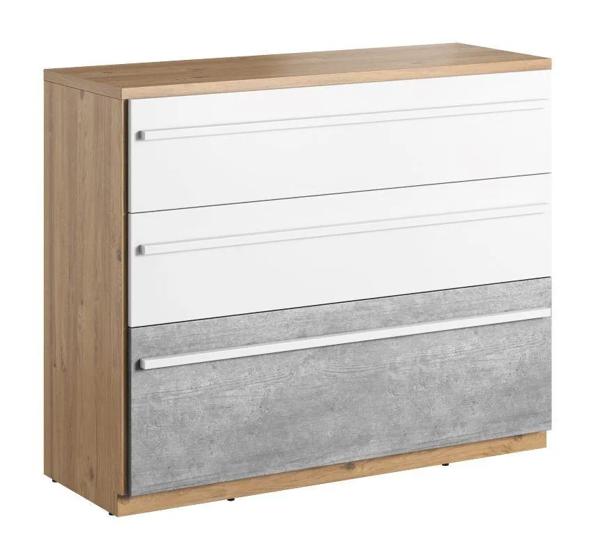 Komoda PLANO PN-07 3 szuflady - dąb nash/biały/beton