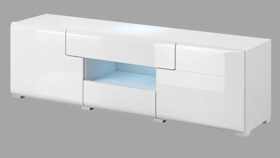 Komoda TV mała TOLEDO 41 - biały laminat/biały połysk