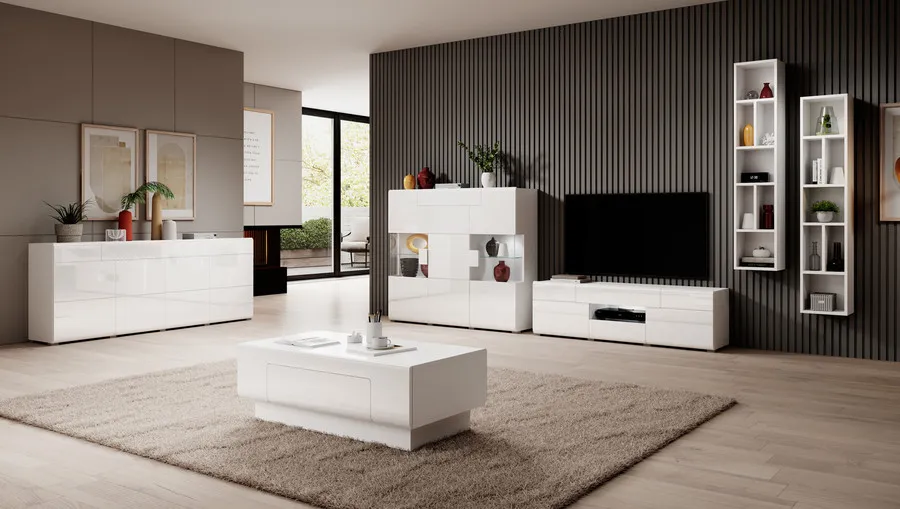 Komoda TV mała TOLEDO 41 - biały laminat/biały połysk