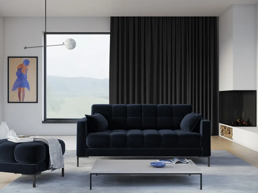 Aksamitna sofa 2-osobowa MAMAIA - czarne nogi