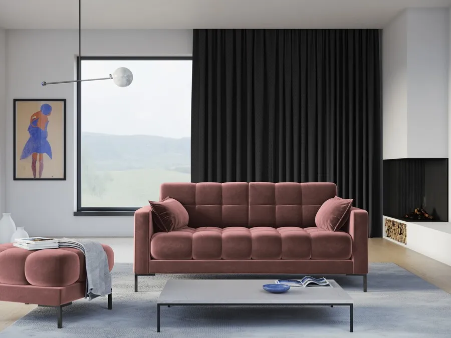 Aksamitna sofa 2-osobowa MAMAIA - czarne nogi