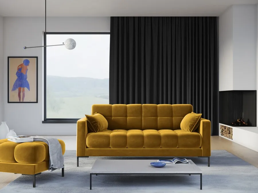 Aksamitna sofa 2-osobowa MAMAIA - czarne nogi