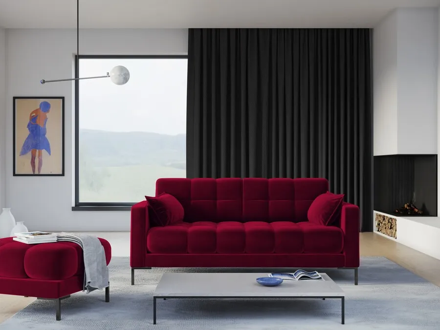 Aksamitna sofa 2-osobowa MAMAIA - czarne nogi