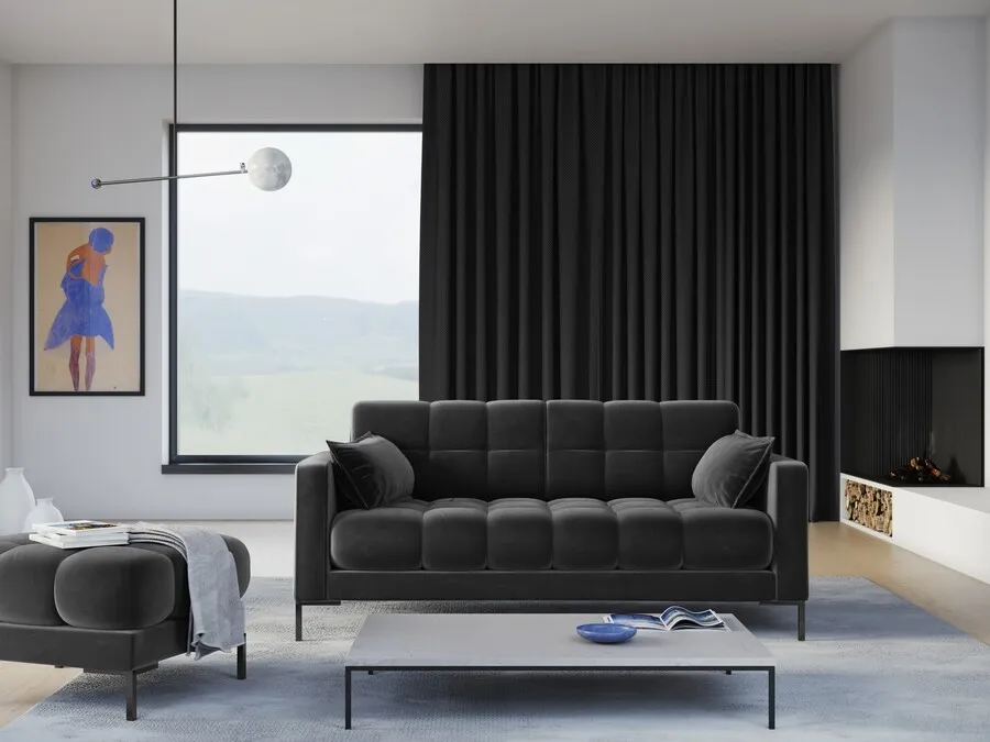 Aksamitna sofa 2-osobowa MAMAIA - czarne nogi