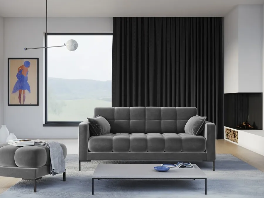 Aksamitna sofa 2-osobowa MAMAIA - czarne nogi