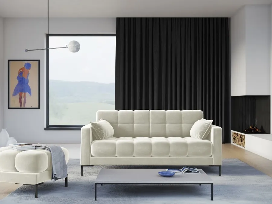 Aksamitna sofa 3-osobowa MAMAIA - czarne nogi