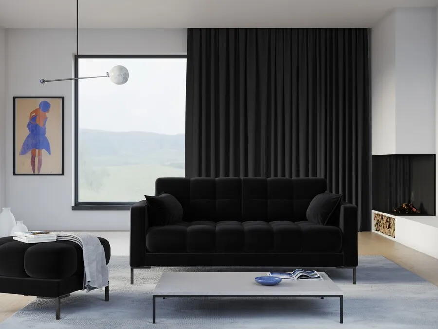 Aksamitna sofa 3-osobowa MAMAIA - czarne nogi