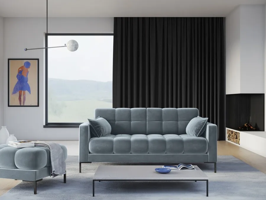 Aksamitna sofa 3-osobowa MAMAIA - czarne nogi