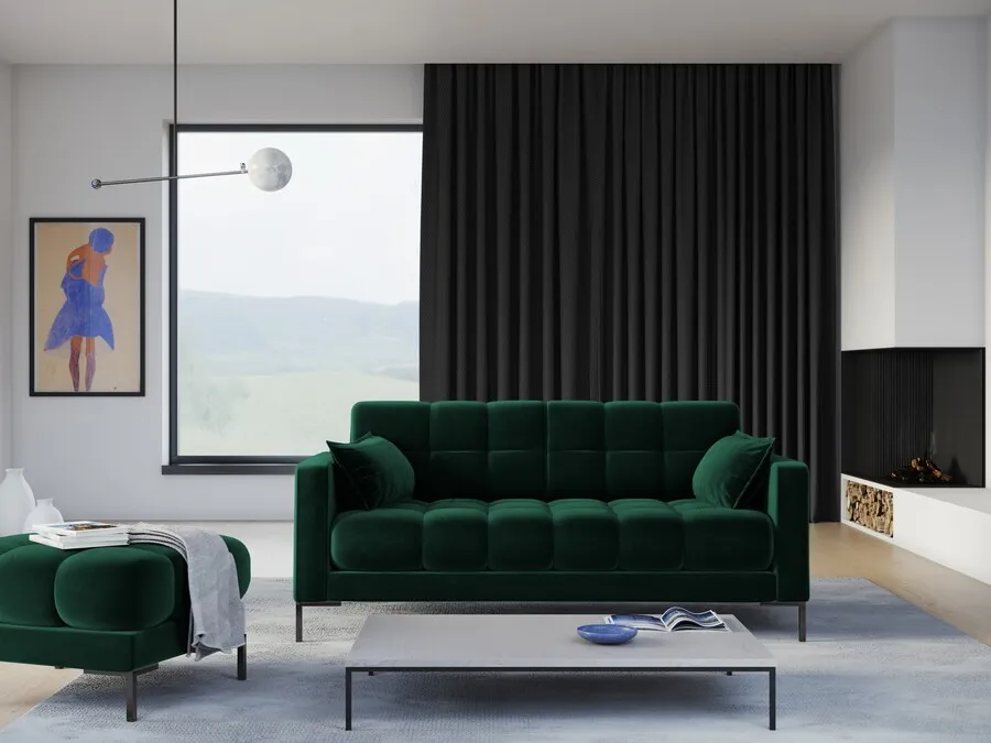Aksamitna sofa 3-osobowa MAMAIA - czarne nogi