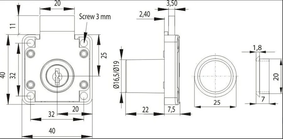 Zamek kwadratowy Siso X-850 MASTER J11 - czarny / fi 19 mm