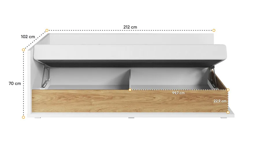 Łóżko z pojemnikiem i materacem SIMI MS-09L - biały alpejski/hikora naturalna