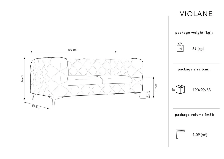 Aksamitna sofa 2-osobowa VIOLANE