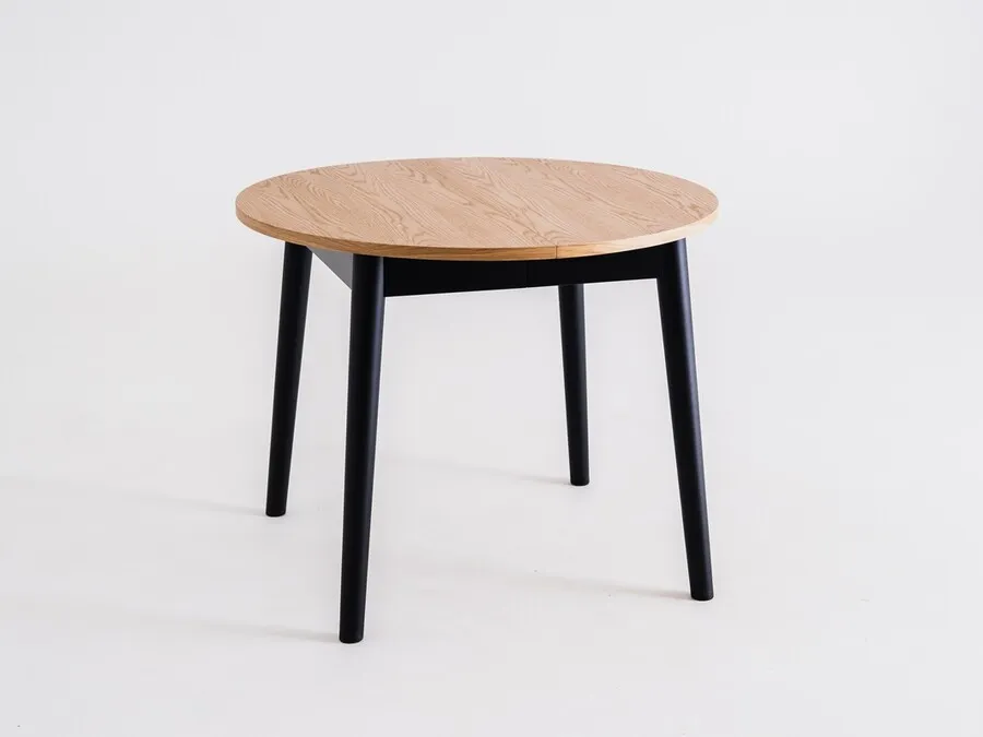 Drewniany stół okrągły rozkładany ANTON ROUND 95-175x95 - dąb/czarny