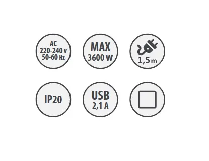 Przedłużacz biurkowy wpuszczany ELEKTRIMA KWADRO / 2x gniazdo z uziemieniem + 2x USB - srebrny