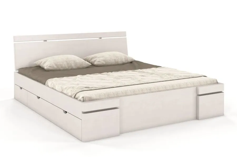 Łóżko drewniane bukowe z szufladami SPARTA Maxi&DR 200x200 - biały