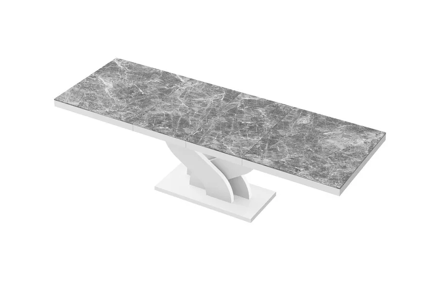 Stół rozkładany BELLA 160/256x89 - venatino dark mat/biały połysk