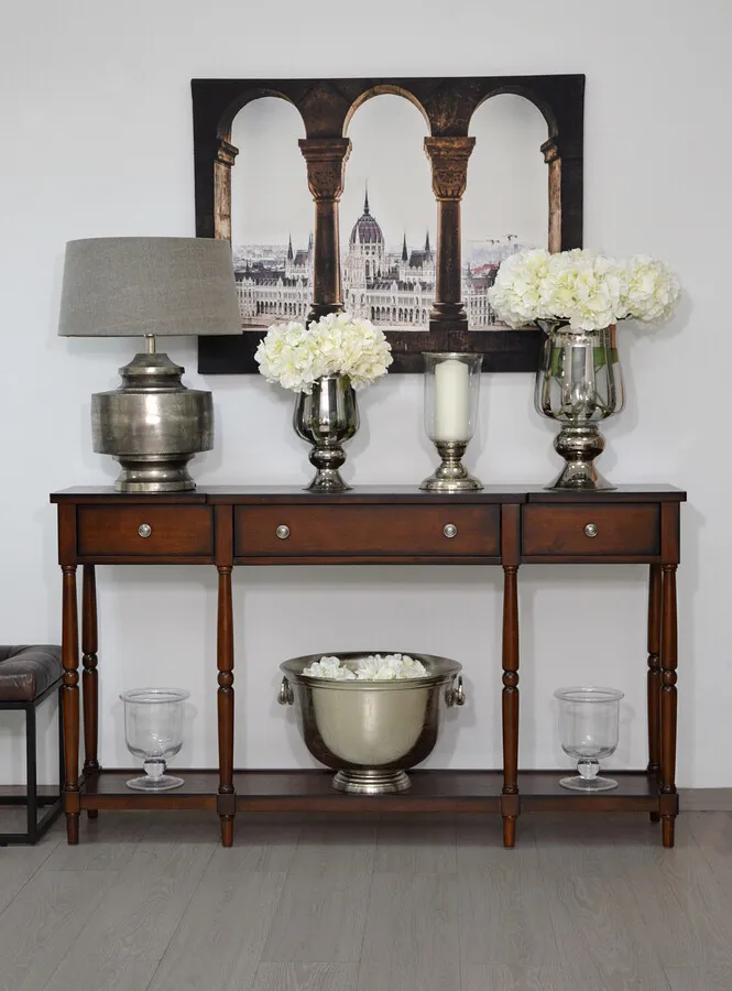 Konsola z szufladami i półką AVOLA ANTIQUE MAHOGANY 3S - mahoniowy