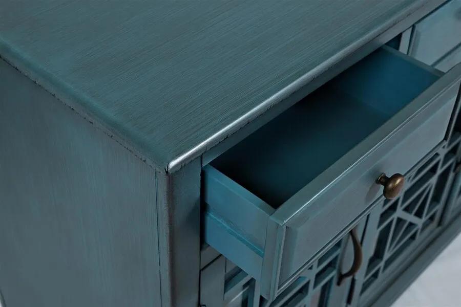 Komoda czterodrzwiowa AVOLA ANTIQUE BLUE 4D/3S - turkusowy
