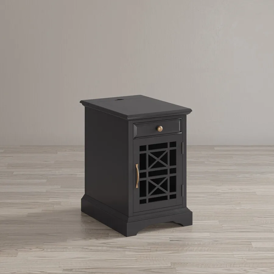 Szafka z szufladą i drzwiami AVOLA ANTIQUE BLACK 1D/1S - czarny