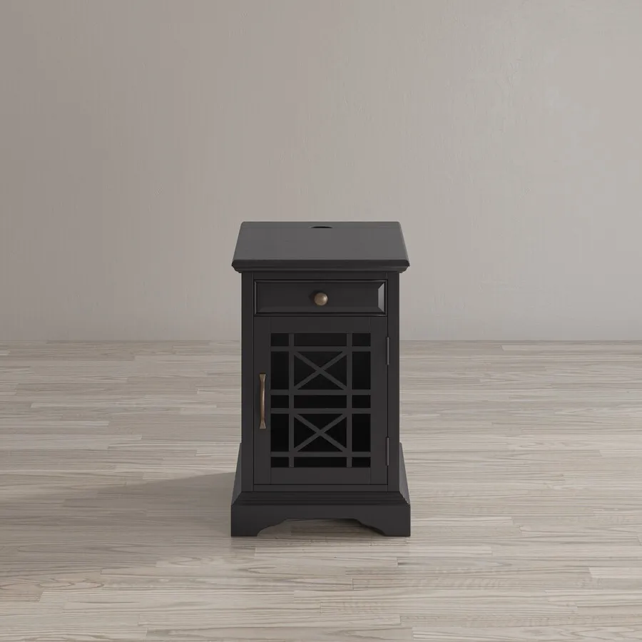 Szafka z szufladą i drzwiami AVOLA ANTIQUE BLACK 1D/1S - czarny