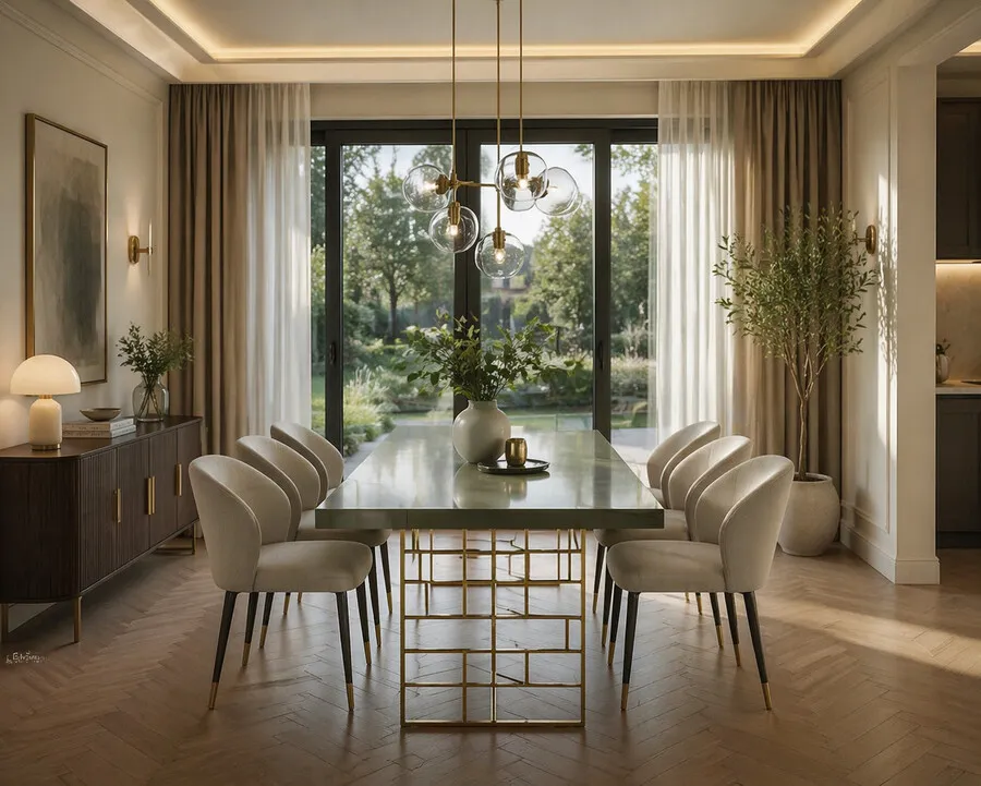 Stół ROSE HILL 10 200x90 - zielony połysk/złoty