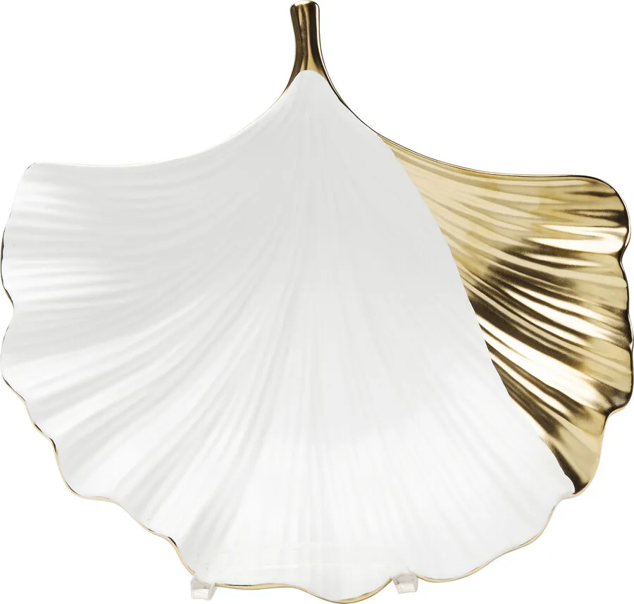 Półmisek porcelanowy GINKGO ELEGANCE SIDE - biały/złoty