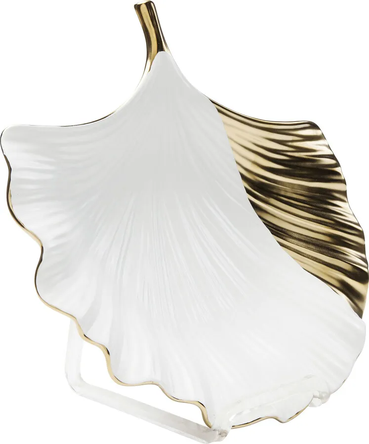 Półmisek porcelanowy GINKGO ELEGANCE SIDE - biały/złoty