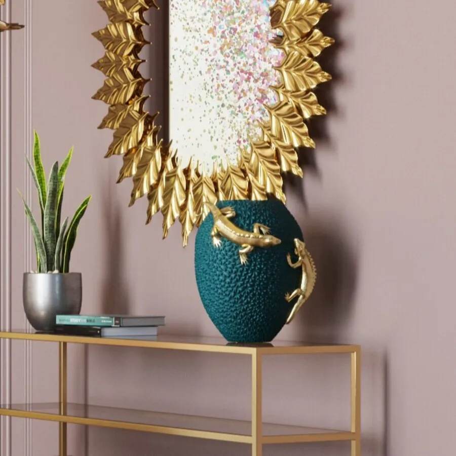 Wazon dekoracyjny CHAMELEON JACK FRUIT 39 - zielony/złoty