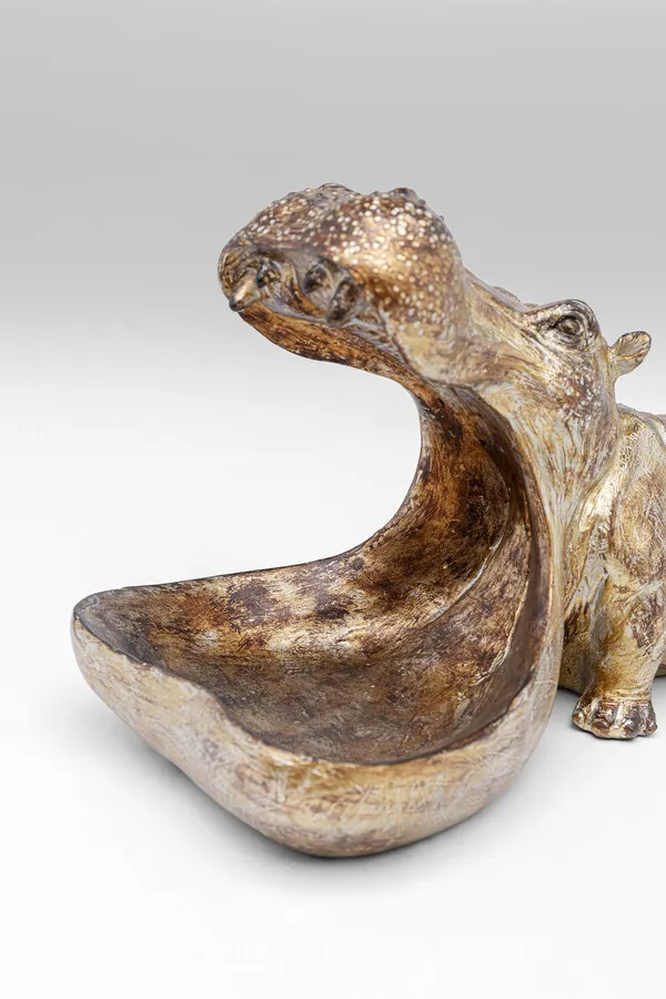 Figurka dekoracyjna HUNGRY HIPPO 17 cm - antyczny złoty
