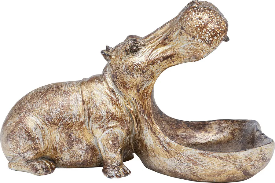 Figurka dekoracyjna HUNGRY HIPPO 17 cm - antyczny złoty