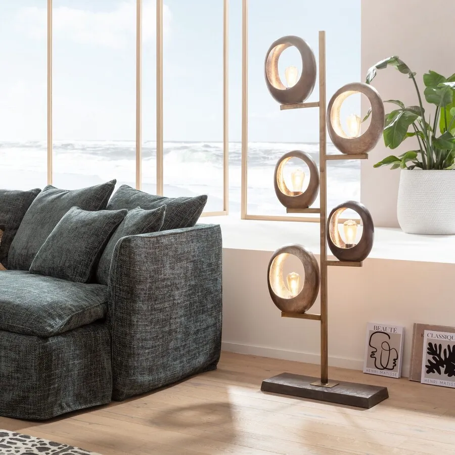 Lampa podłogowa FIVE LOOPS - szary/złoty