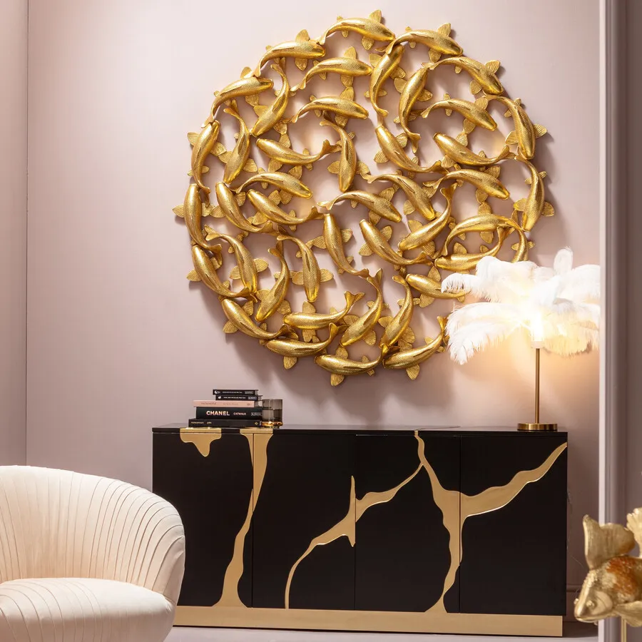 Dekoracja ścienna SCHOOL OF KOI GOLD 160 - złoty
