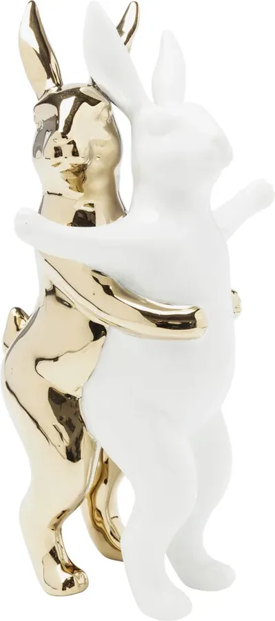 Figurka dekoracyjna HUGGING RABBITS - biały/złoty