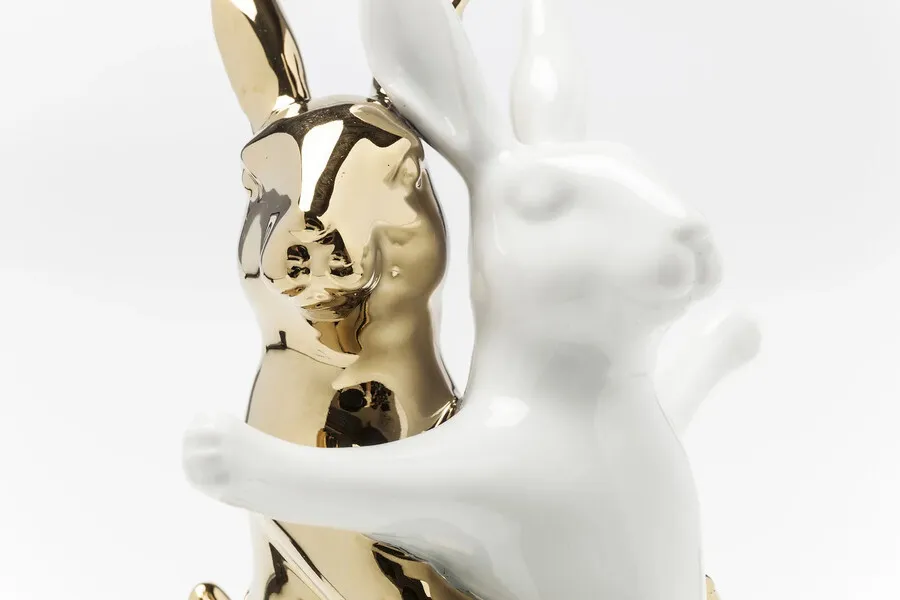 Figurka dekoracyjna HUGGING RABBITS - biały/złoty