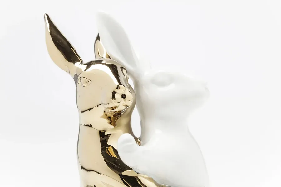 Figurka dekoracyjna HUGGING RABBITS - biały/złoty