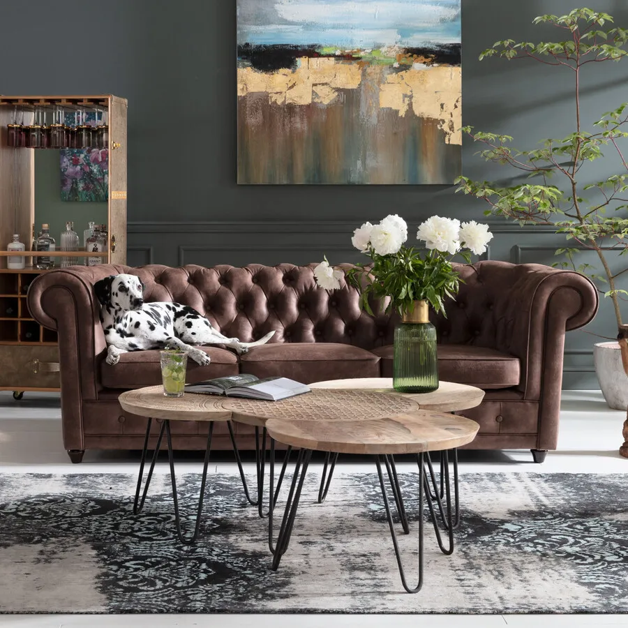 Sofa 3-osobowa z ekoskóry OXFORD VINTAGE - brązowy