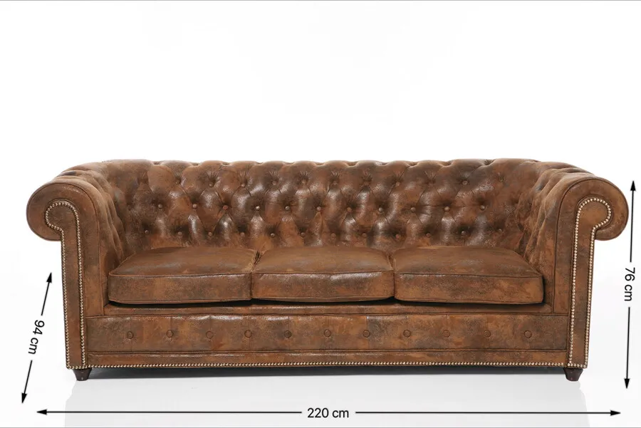 Sofa 3-osobowa z ekoskóry OXFORD VINTAGE - brązowy