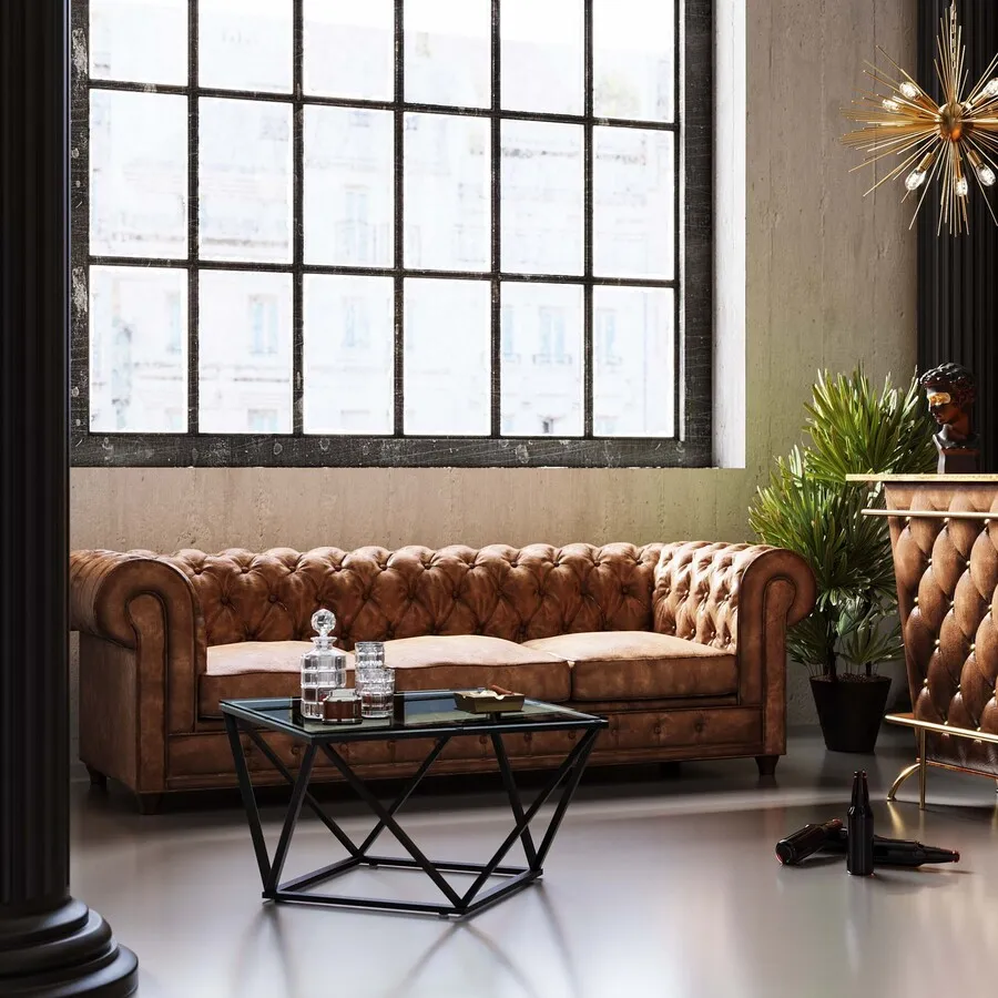 Sofa 3-osobowa z ekoskóry OXFORD VINTAGE - brązowy