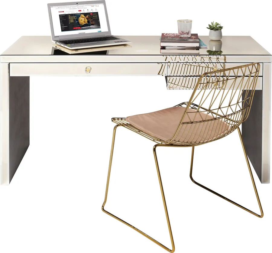 Biurko z szufladami LUXURY 140x60 - perłowy lustrzany