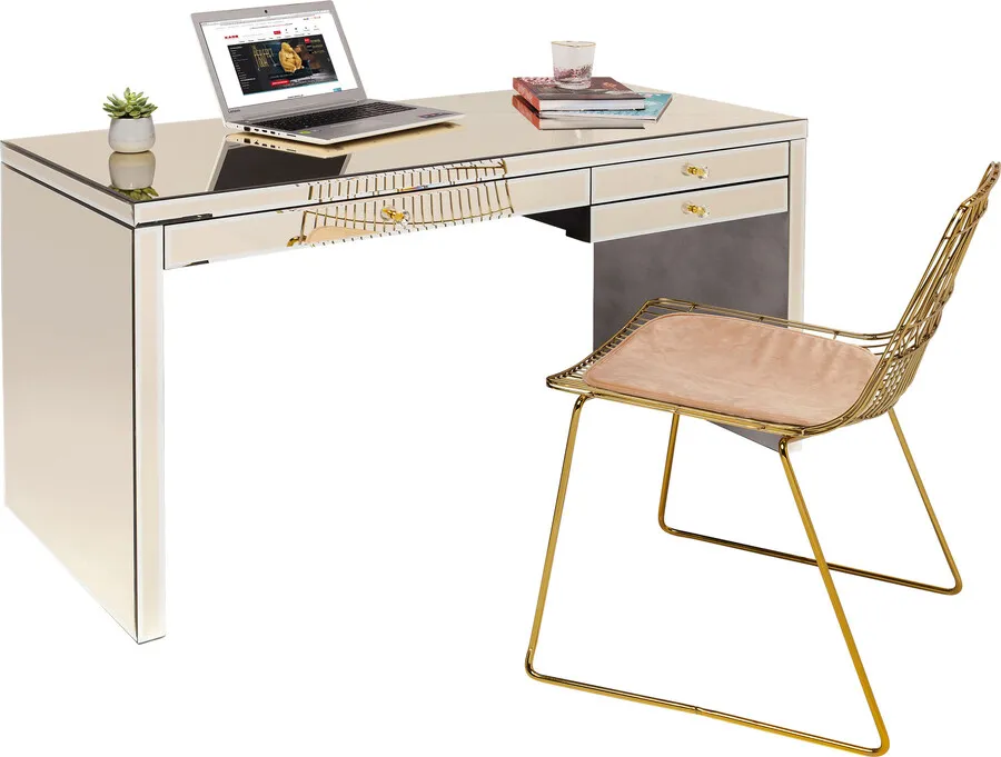 Biurko z szufladami LUXURY 140x60 - perłowy lustrzany
