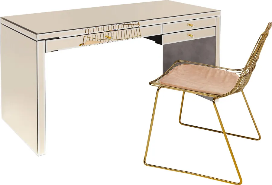 Biurko z szufladami LUXURY 140x60 - perłowy lustrzany