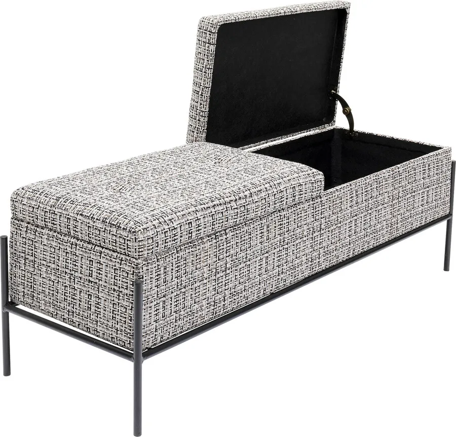 Ławka ze schowkiem BUTTONS STORAGE 120x40 - czarny/biały