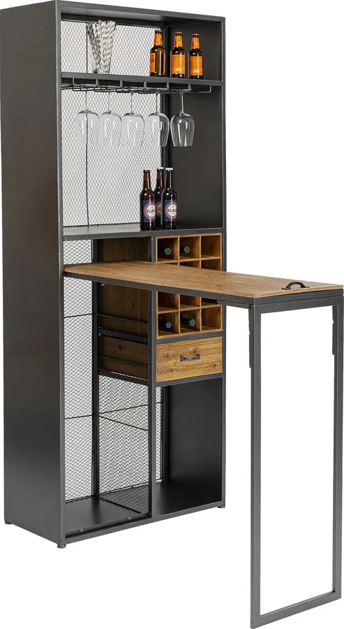 Barek z półkami i szufladą VINOTECA - jodła/szary