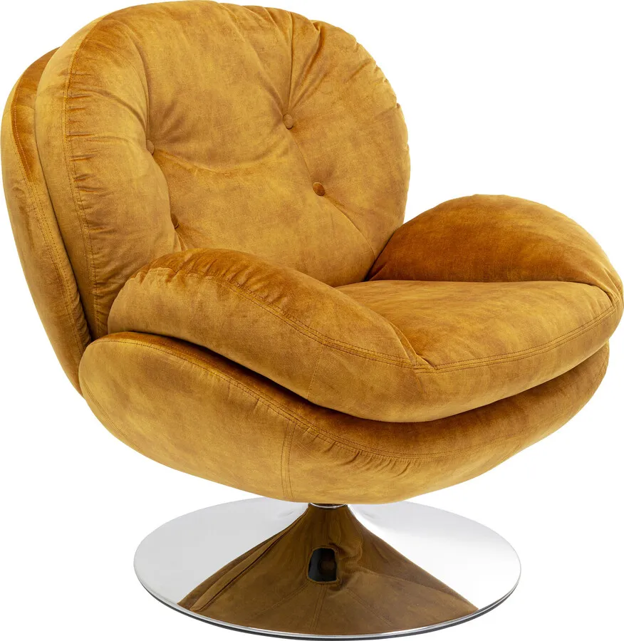 Fotel obrotowy welurowy COSY - żółty/srebrny