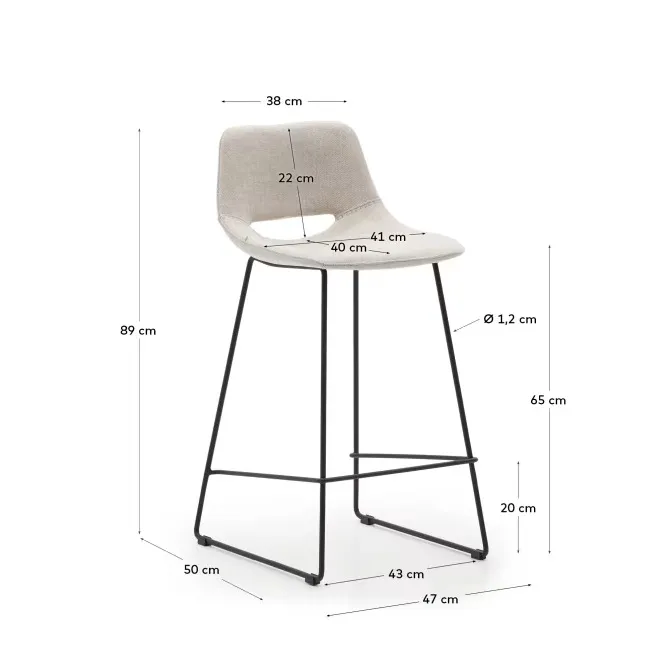 Hoker z podnóżkiem ZAHARA 65 cm - beżowy