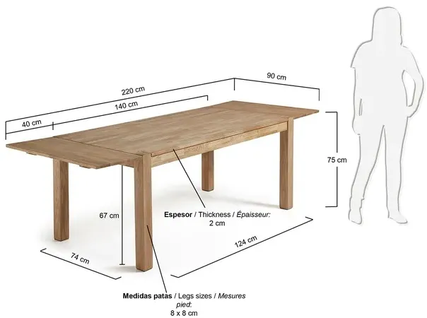 Stół rozkładany drewniany ISBEL 140/220x90 - dąb naturalny