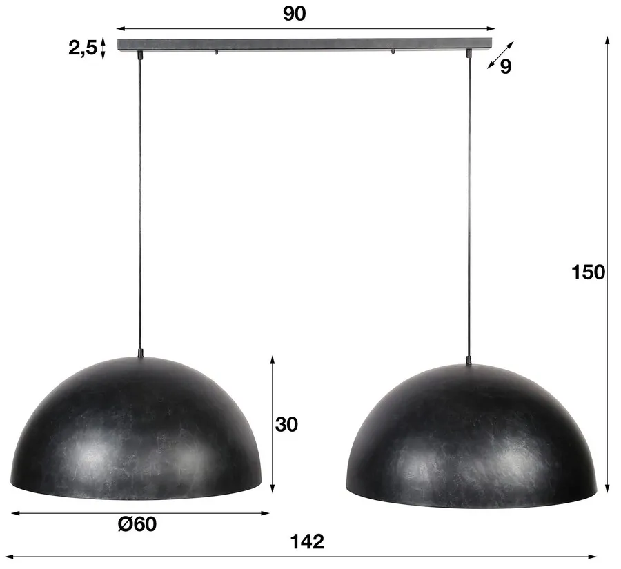 Lampa wisząca 2-punktowa metalowa czarna 142 x 60 cm