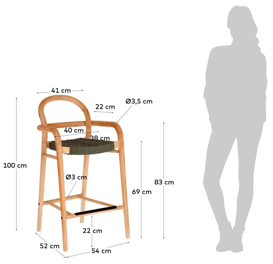 Hoker drewniany SHERYL 69 cm - naturalny/zielony