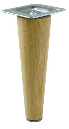 Noga dębowa z blachą montażową - lakier bezbarwny / stożek wys. 10 cm